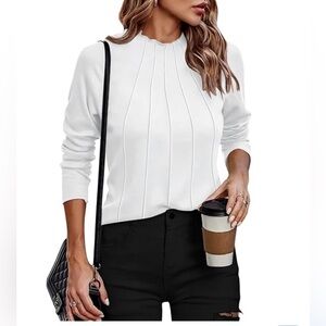 CORIRESHA Women's Elegant Front  Top Mock Neck Long Sleeve  Slim T-shirt Size XL